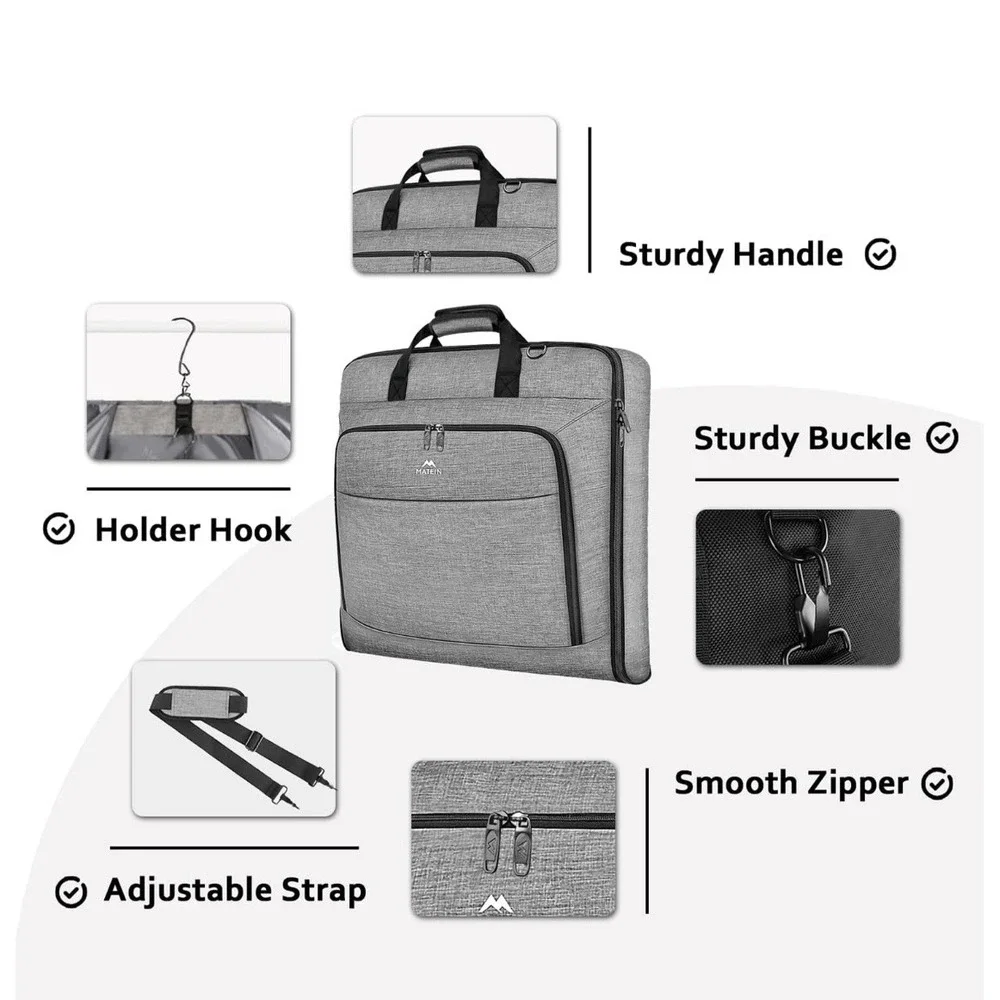 Matein Garment Bag Travel Suit Carrier Large Gray Professional Carry On Luggage